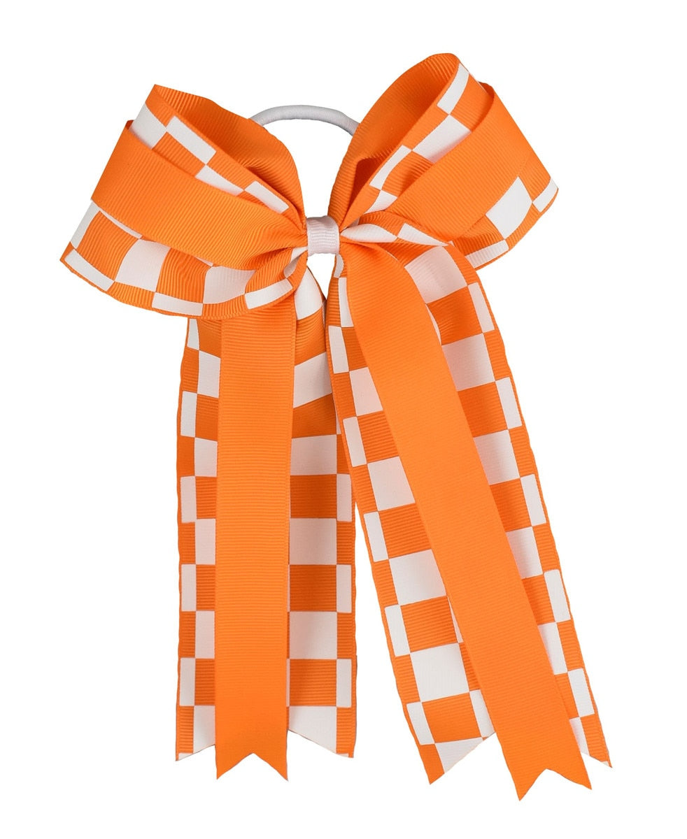  Check Layered Bow W/ Tails Ponytail Holder