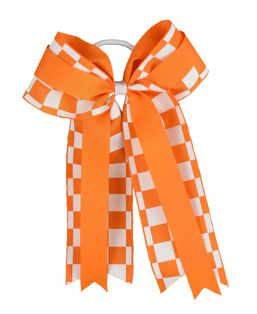  Check Layered Bow W/ Tails Ponytail Holder