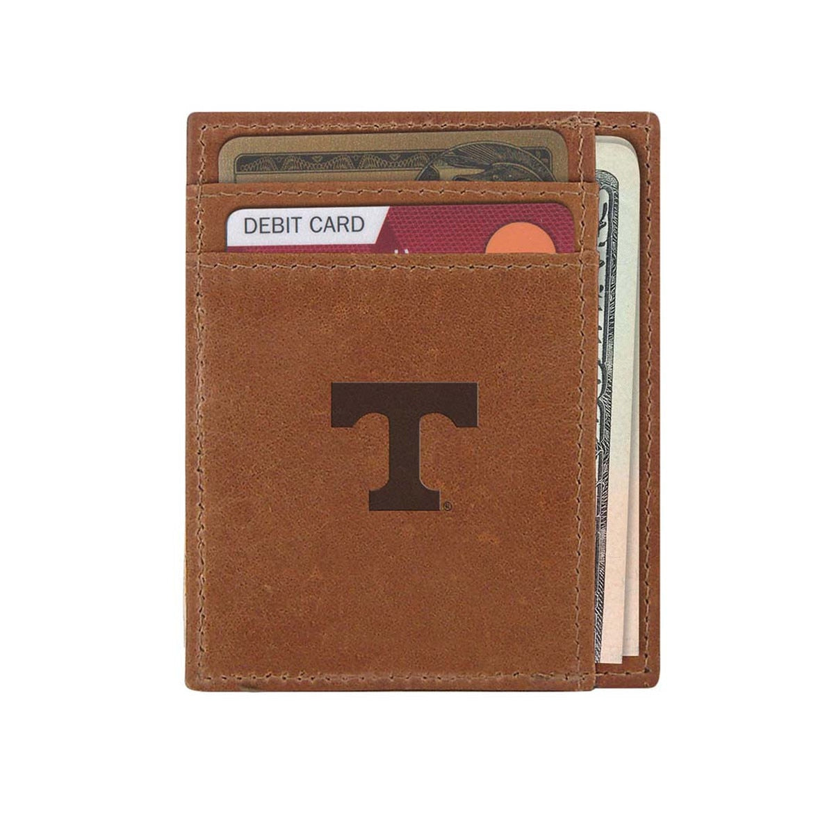  Tan Leather Embossed Front Pocket Wallet