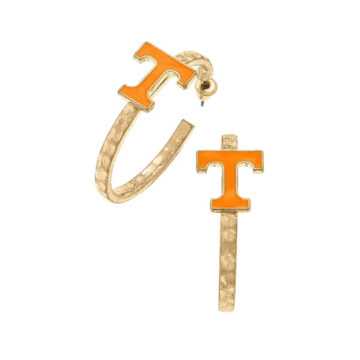  Worn Gold Power T Hoop Earrings
